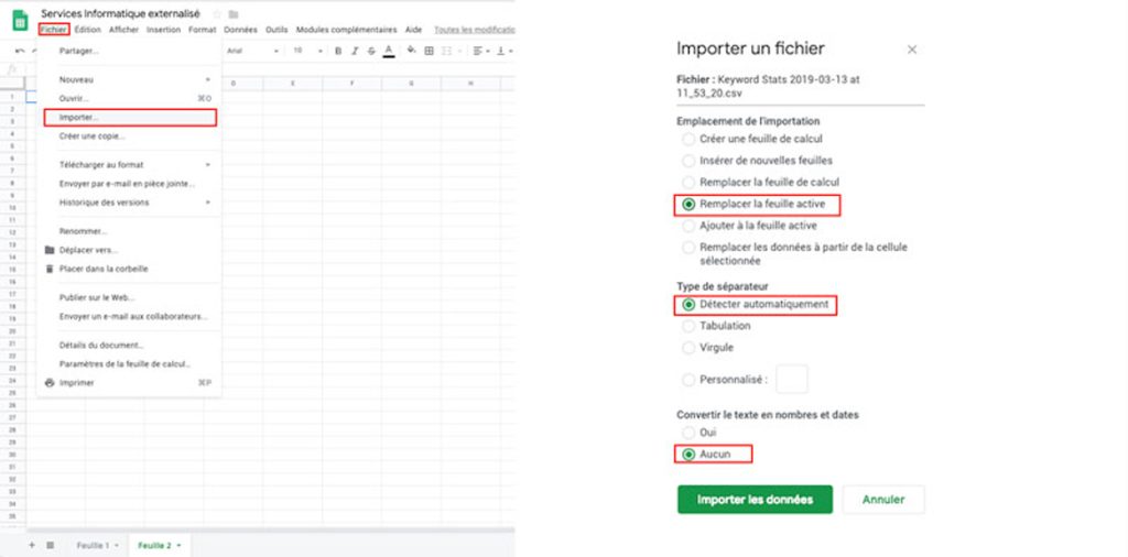 import liste mot cle google sheet