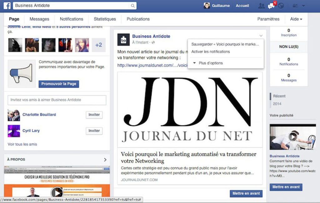 intégrer publication facebook etape 1