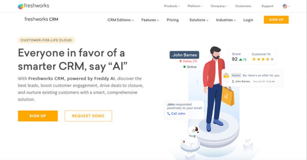 illustration freshworks crm landing page web site design