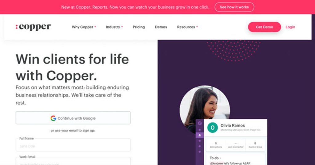 illustration copper crm landing page web site design