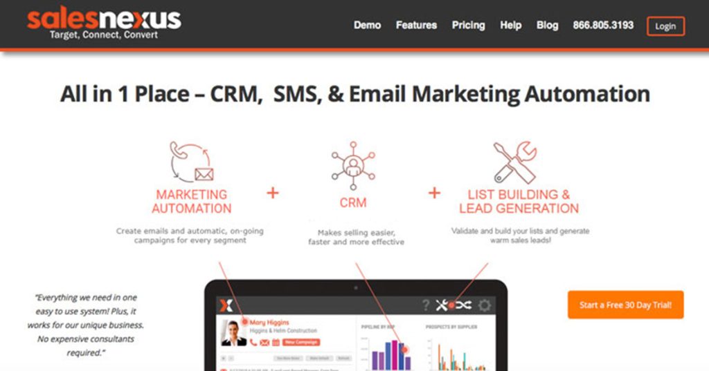 illustration salenexus crm landing page web site design