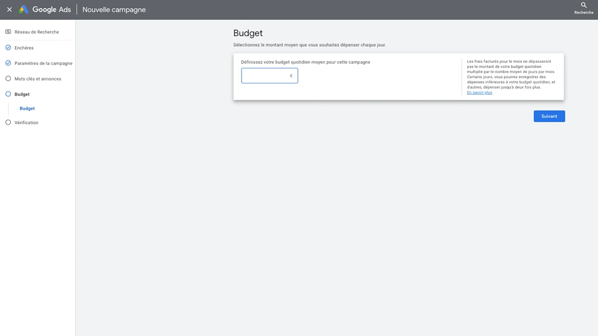 budget campagne google ads